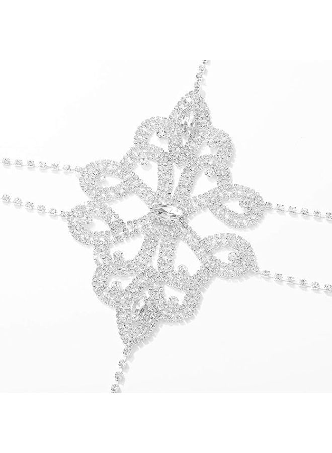 Nicute Rhinestone Chain Tops Sparkly Body Jewelry Bra Chain Jewelry for Women(Silver) - Image 1